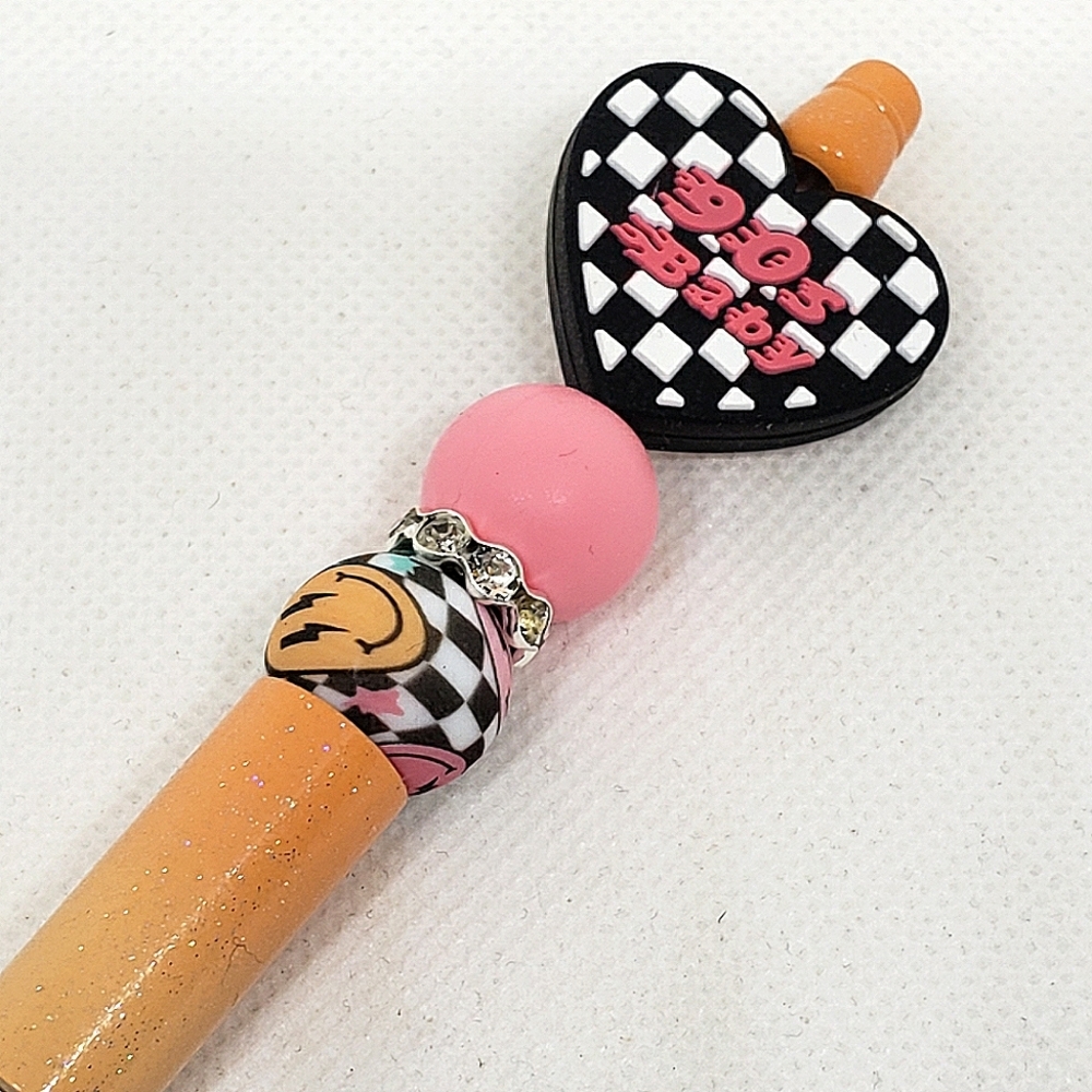 Handmade Checkered 90s Baby Glitter Gradient Beaded Silicone Focal Bead Pen